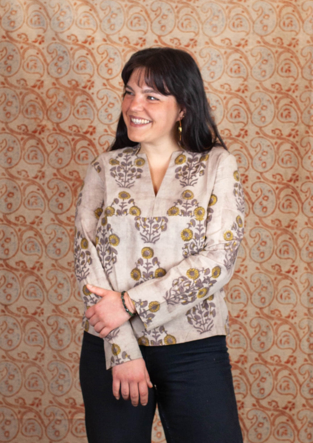 Blouse JAISALMER - Coton bio - Imprimé SURYAMUKHI (tournesol)
