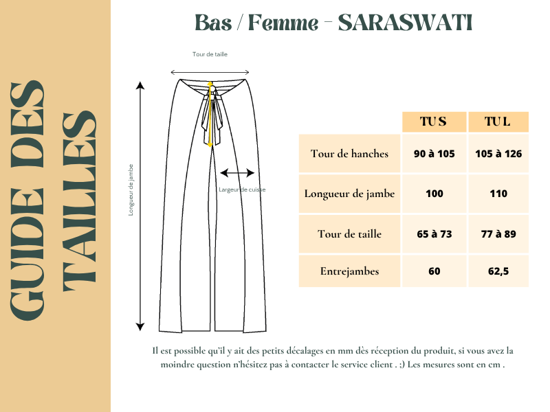 Pantalon SARASWATI - Coton bio - Imprimé UTHANA (élévation)