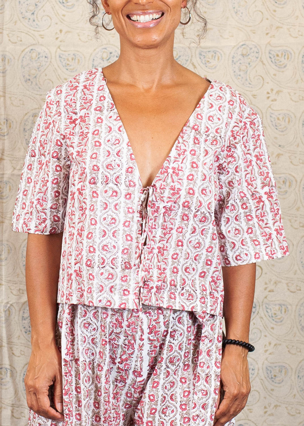 Top BOBILLI - Coton bio - Imprimé ROSE