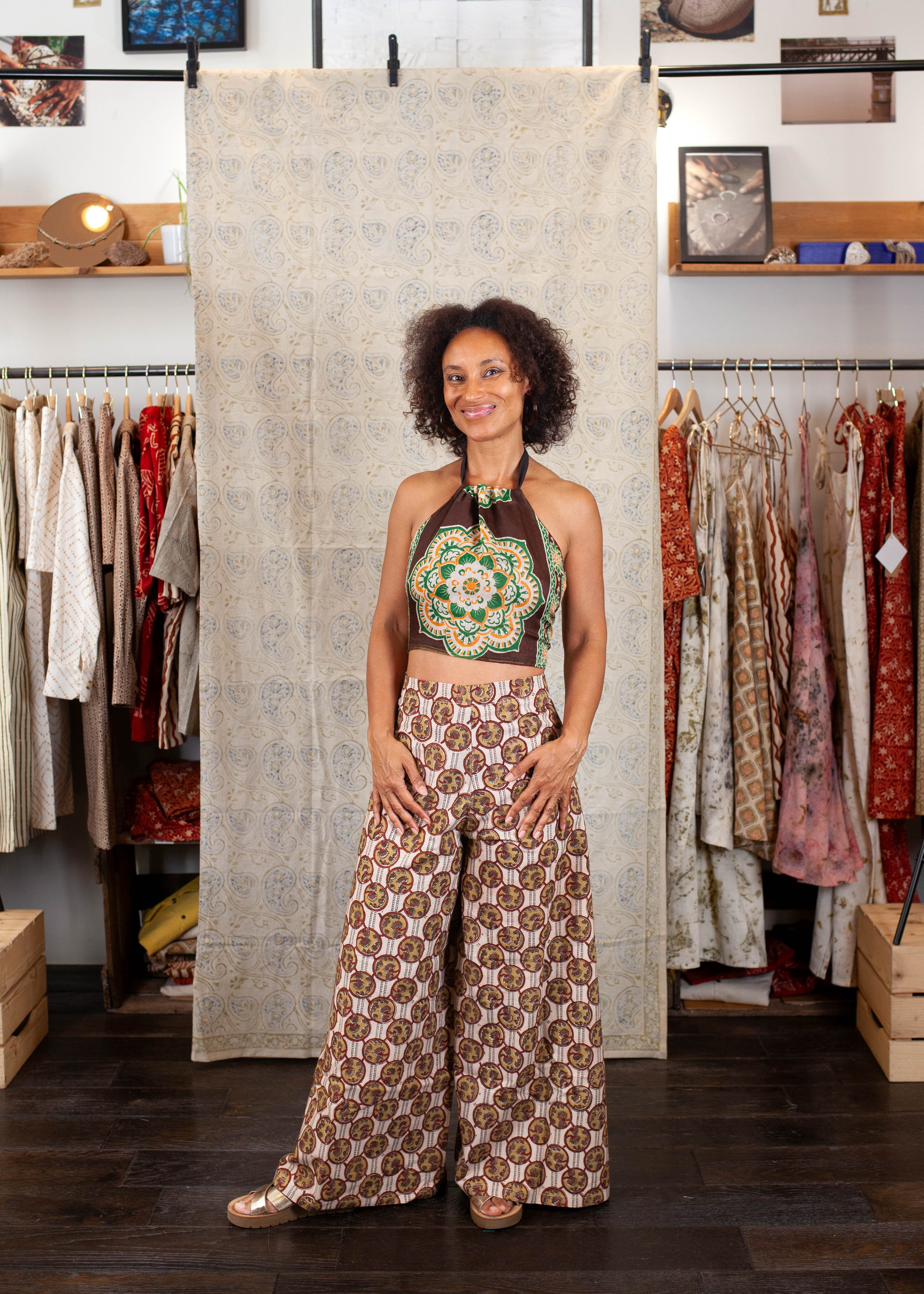 Pantalon SARASWATI -  Coton bio - Imprimé JAD (RACINE)