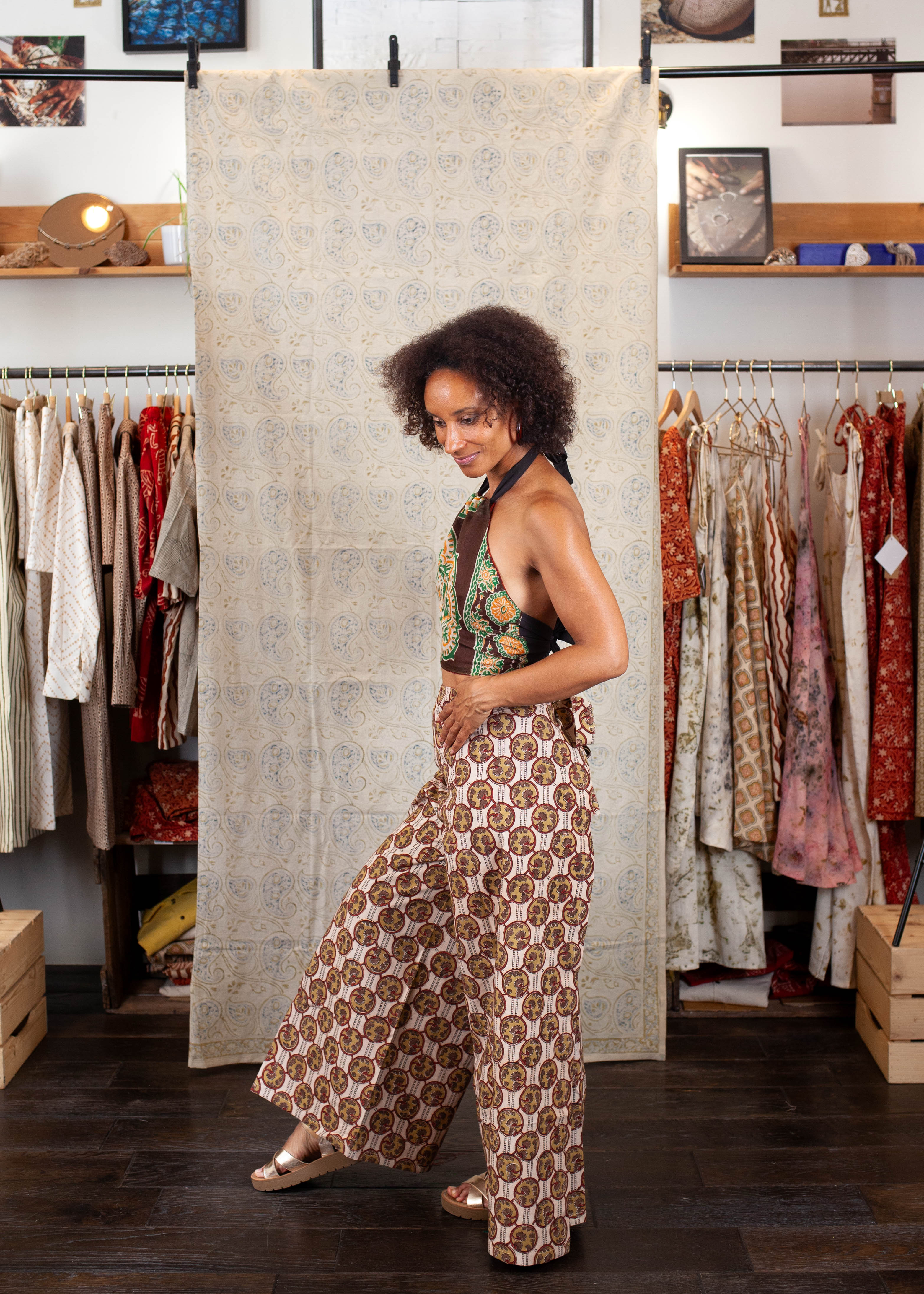 Pantalon SARASWATI -  Coton bio - Imprimé JAD (RACINE)