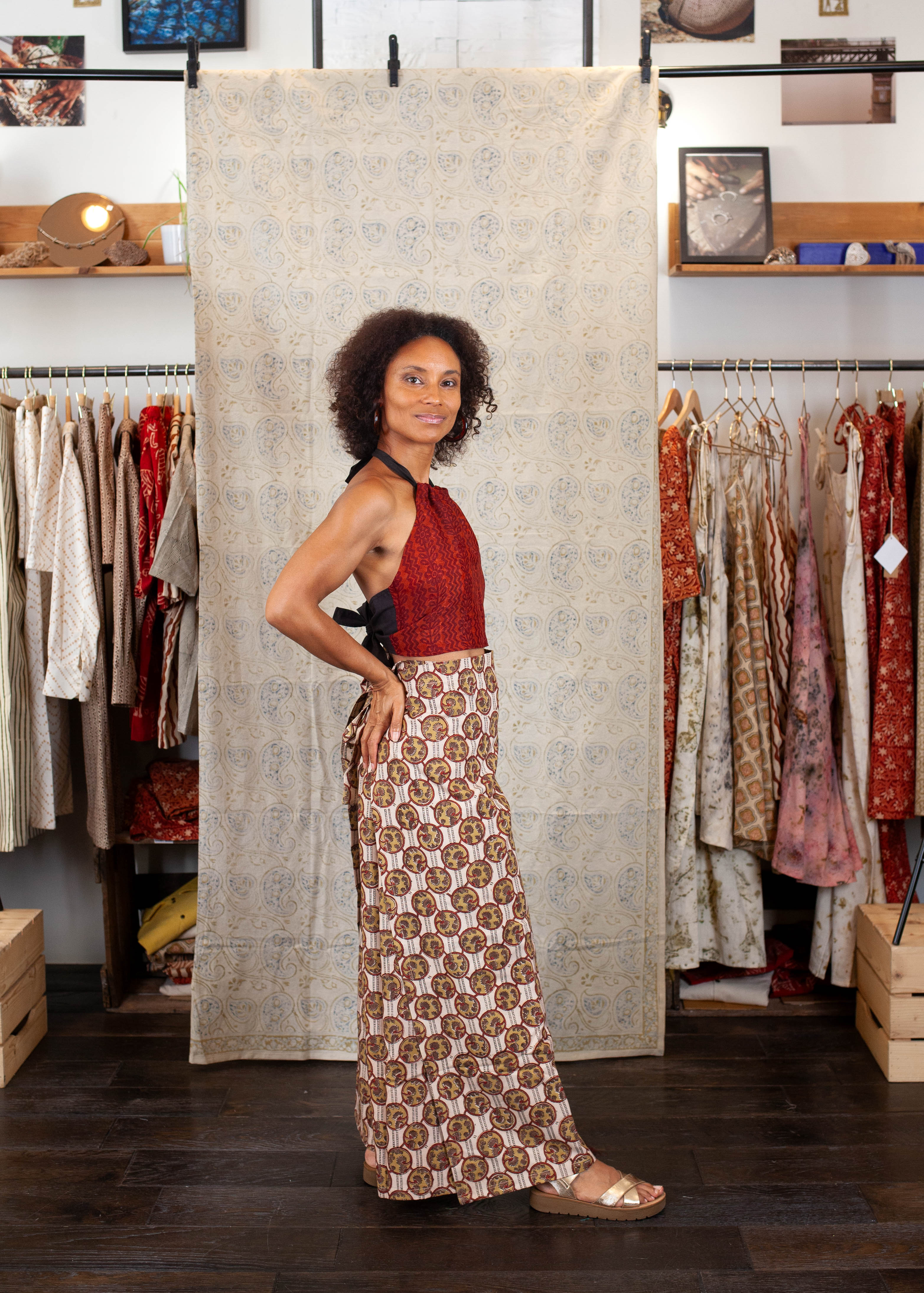 Pantalon SARASWATI -  Coton bio - Imprimé JAD (RACINE)
