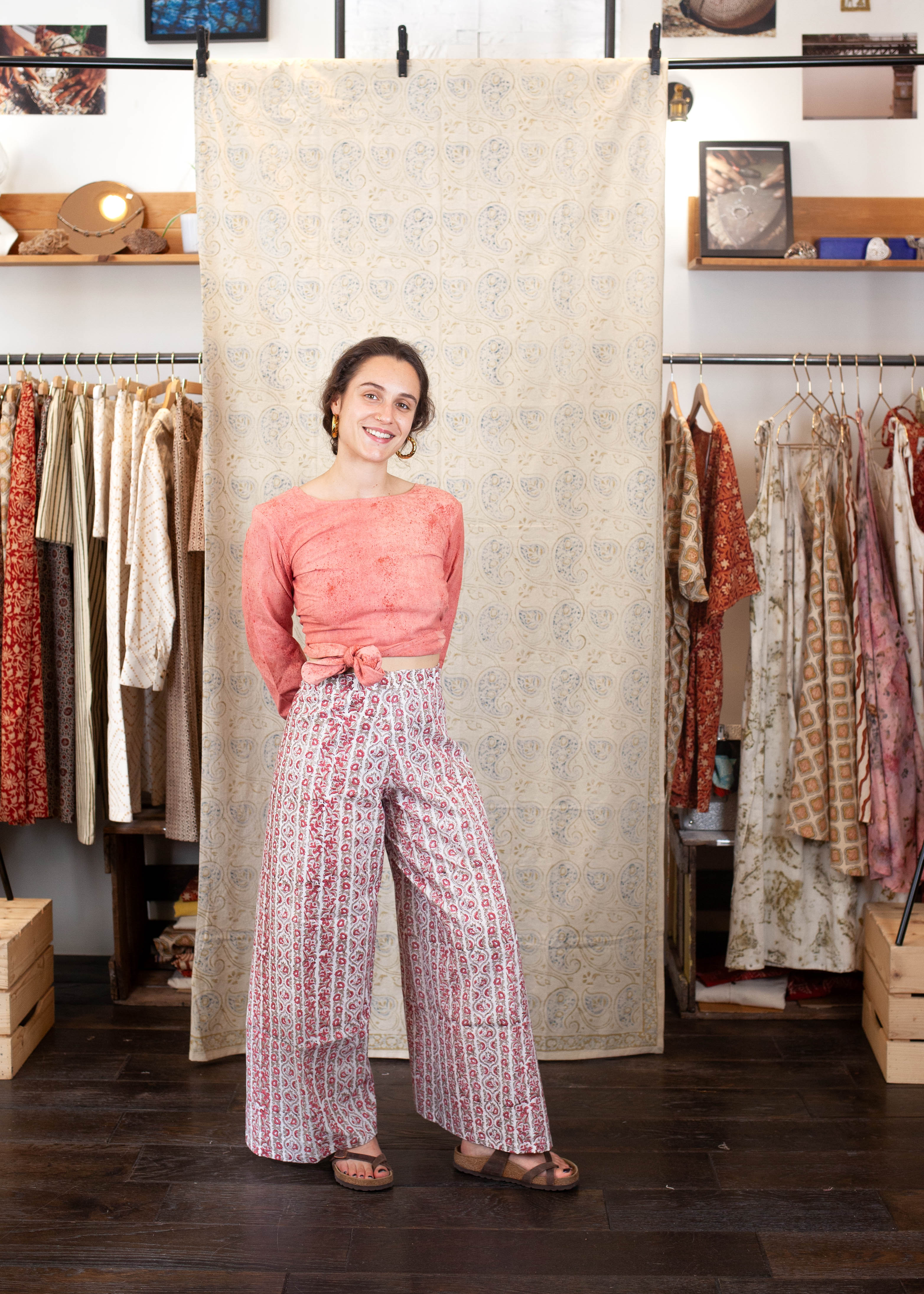 Pantalon SARASWATI -  Coton bio - Imprimé ROSE