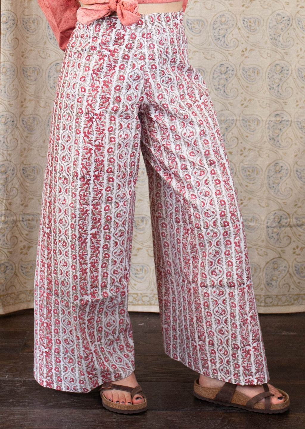 Pantalon SARASWATI -  Coton bio - Imprimé ROSE