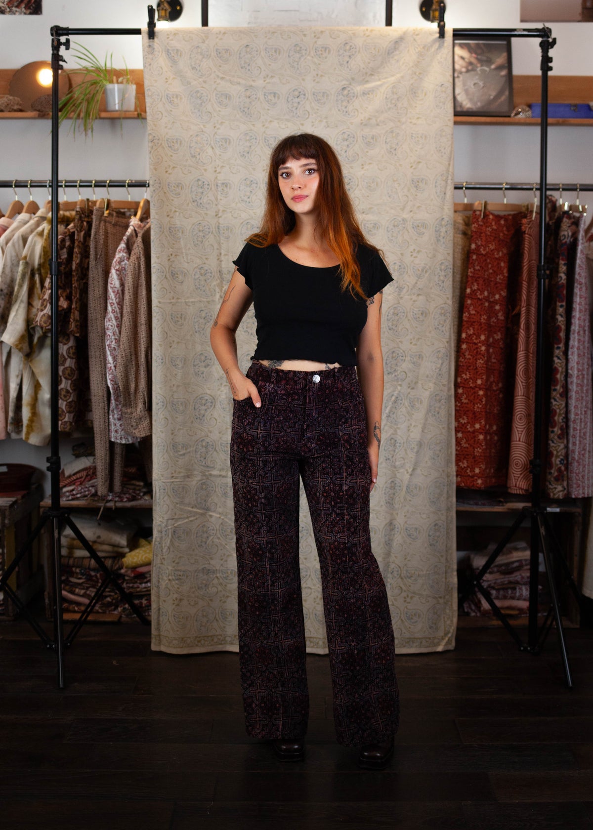 Pantalon GWALIOR - Velours côtelé - Imprimé AAINA (miroir)