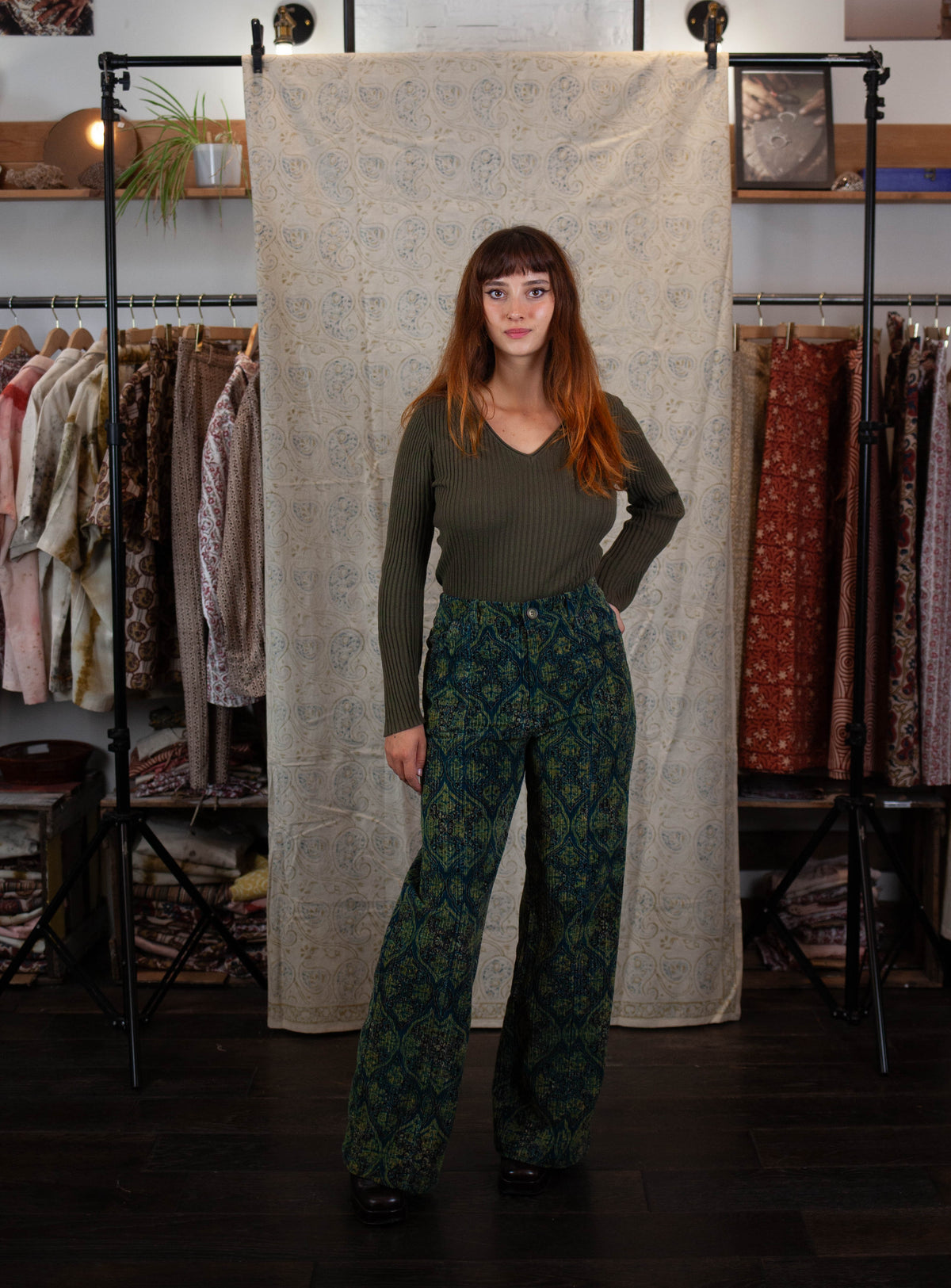 Pantalon GWALIOR - Velours côtelé - Imprimé UTPATTI (origine)