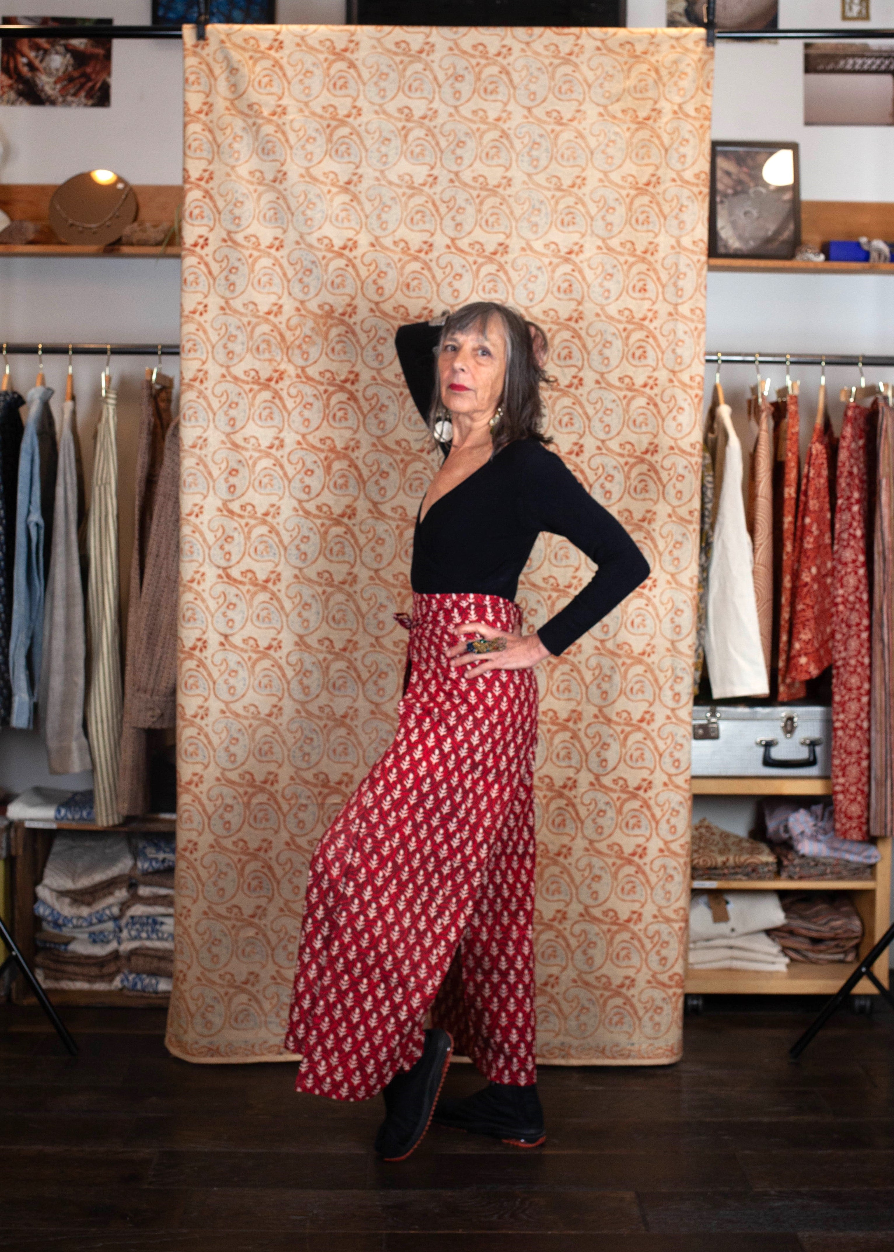 Pantalon SARASWATI -  Coton bio - Imprimé JYOTI (flame)