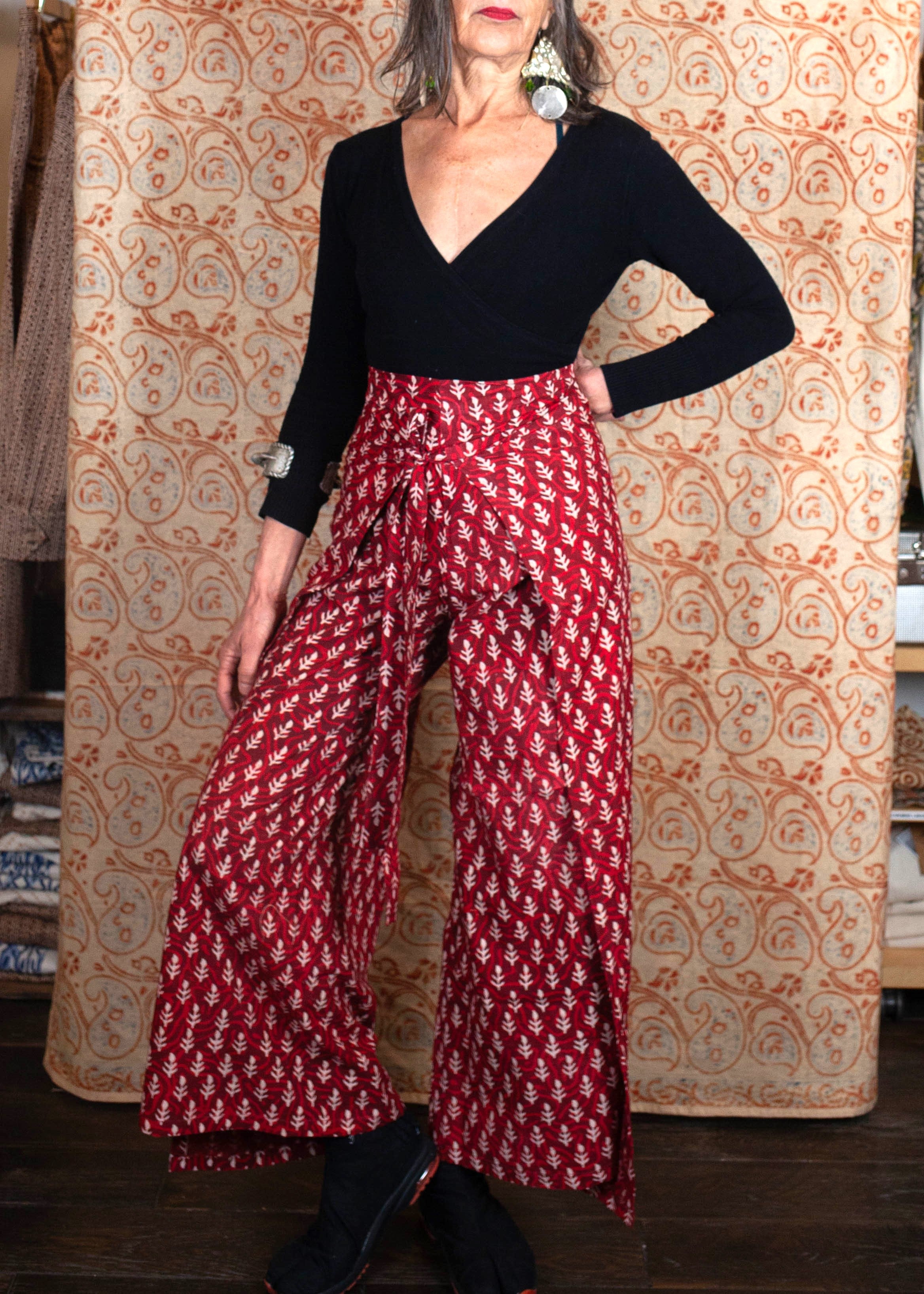 Pantalon SARASWATI -  Coton bio - Imprimé JYOTI (flame)