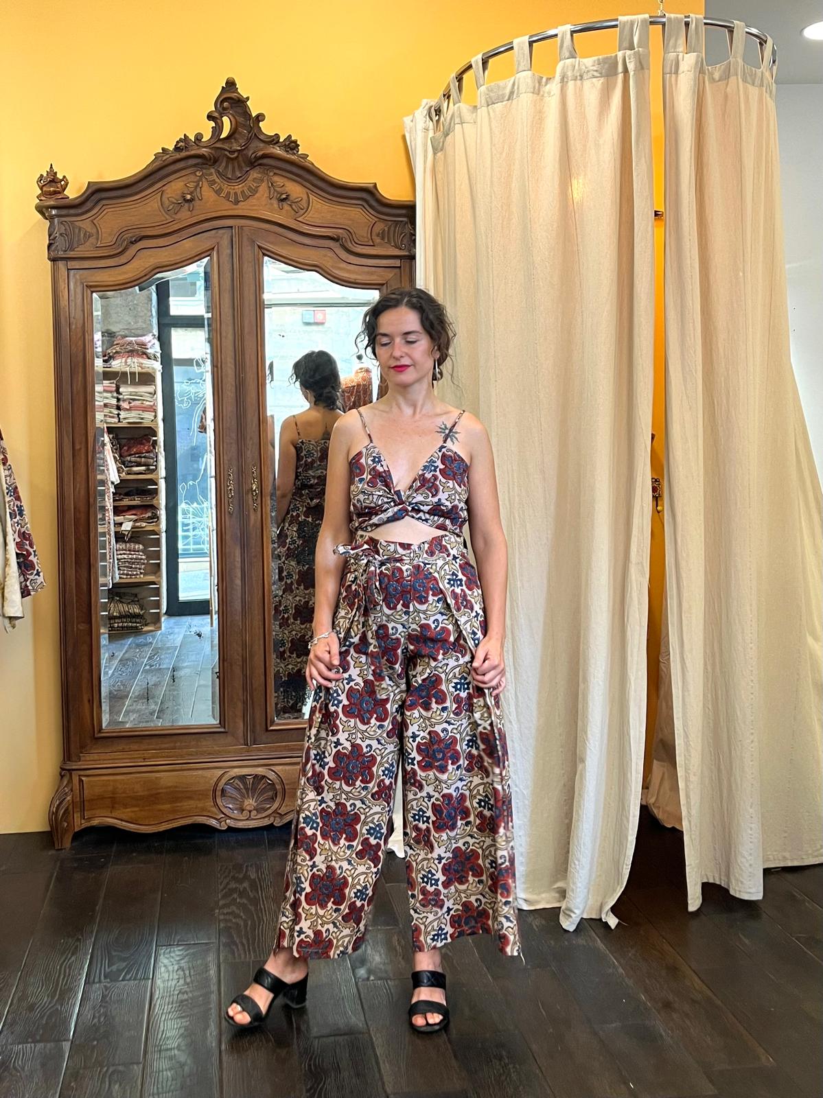 Pantalon SARASWATI -  Coton bio - Imprimé LOTUS