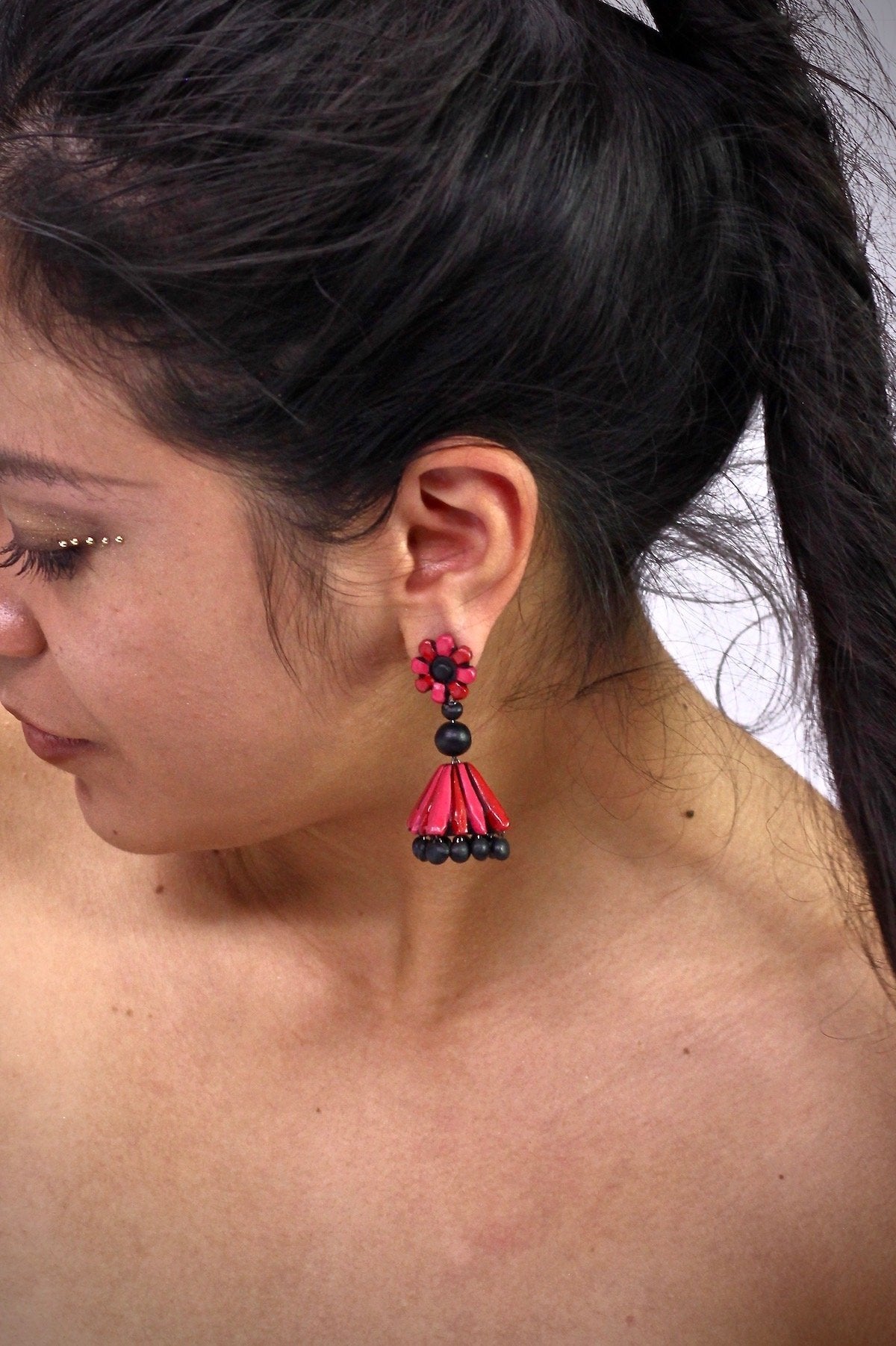 BI Red - Pink Flower - Boucles d'oreilles - Azaadi, la mode responsable accessible