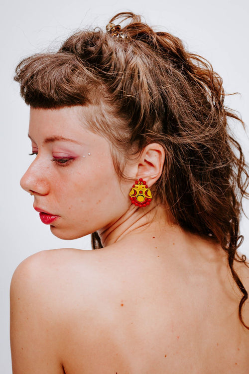 Birdy Rouge - Jaune - Boucles d'oreilles - Azaadi, la mode responsable accessible