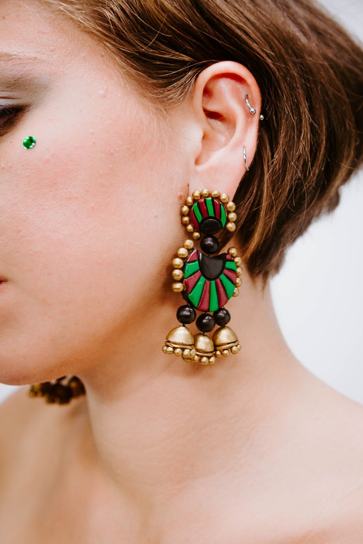 Eventail Bordeaux - Vert - Boucles d'oreilles - Azaadi, la mode responsable accessible