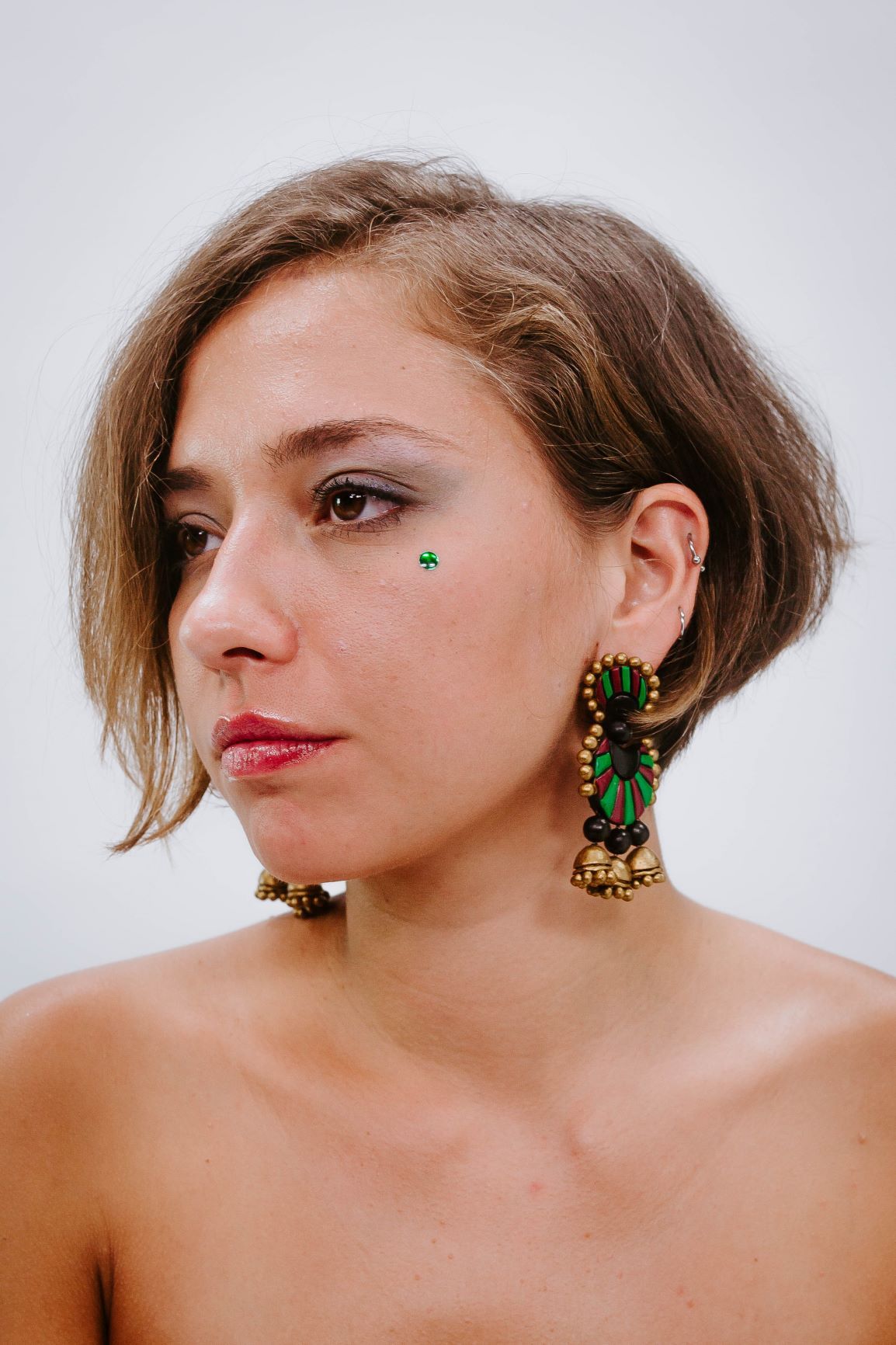 Eventail Bordeaux - Vert - Boucles d'oreilles - Azaadi, la mode responsable accessible