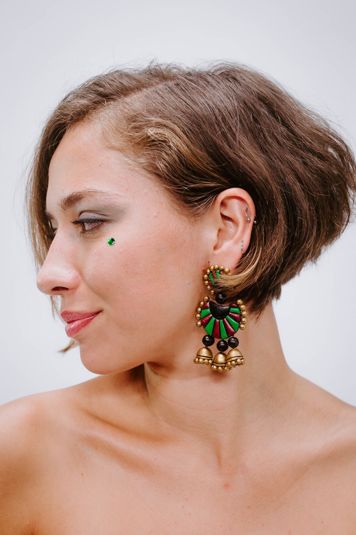 Eventail Bordeaux - Vert - Boucles d'oreilles - Azaadi, la mode responsable accessible