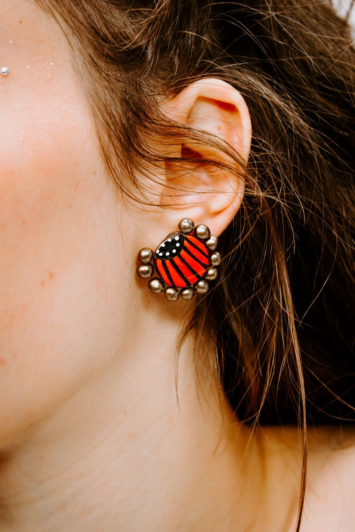 Mini Eventail Orange - Boucles d'oreilles - Azaadi, la mode responsable accessible