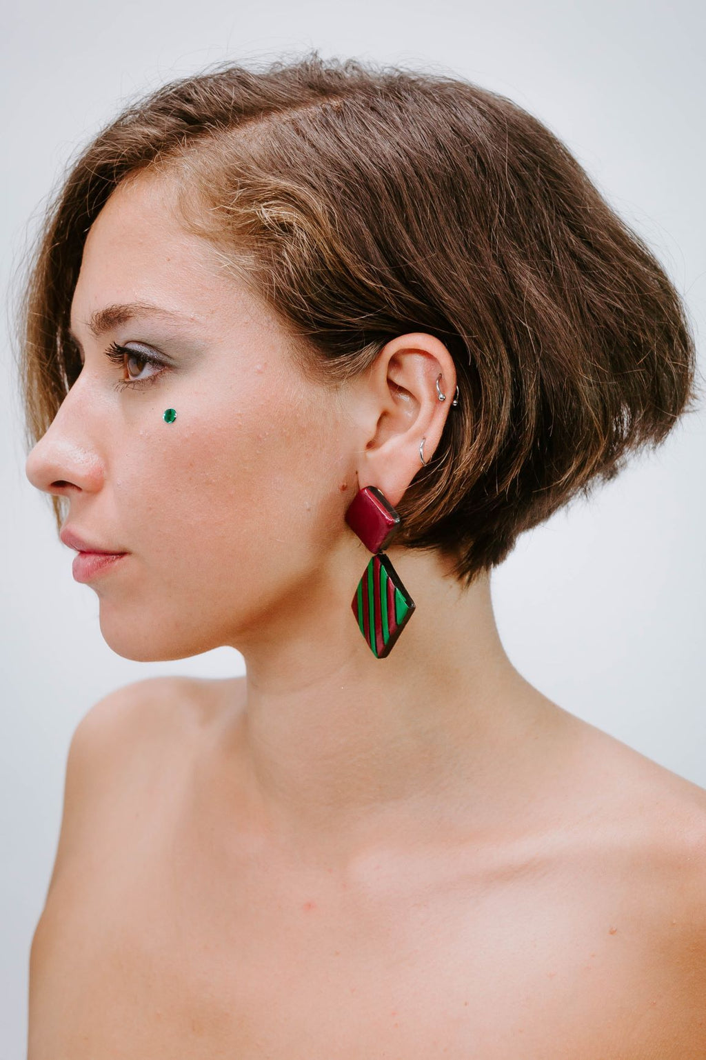 Pop Square Bordeaux - Vert - Boucles d'oreilles - Azaadi, la mode responsable accessible