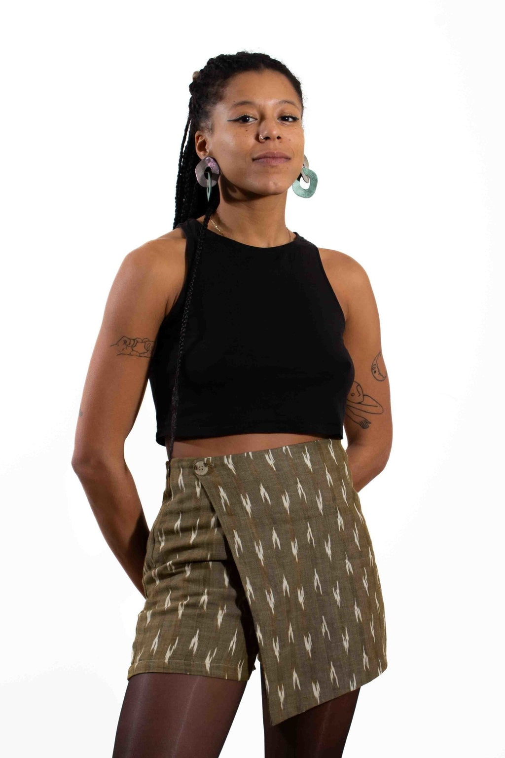Short KANPUR - motif KATANA - Coton revalorisé - tissage Ikat - Azaadi, la mode responsable accessible