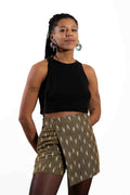 Short KANPUR - motif KATANA - Coton revalorisé - tissage Ikat - Azaadi, la mode responsable accessible