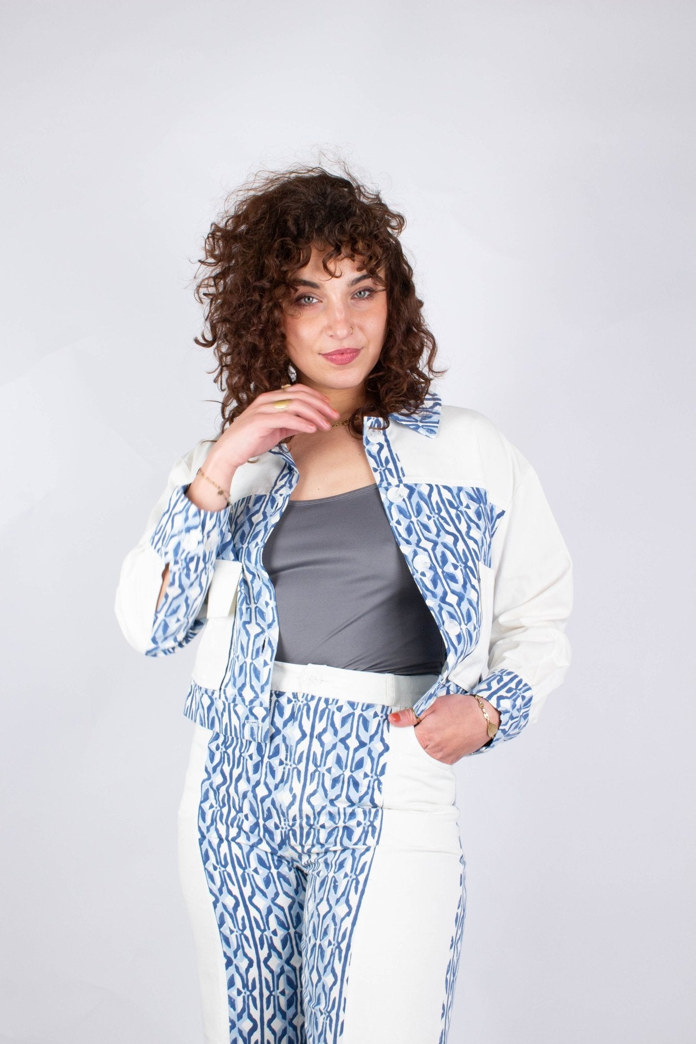 Veste PARVATI - Coton bio - Imprimé Jharana - Azaadi, la mode responsable accessible