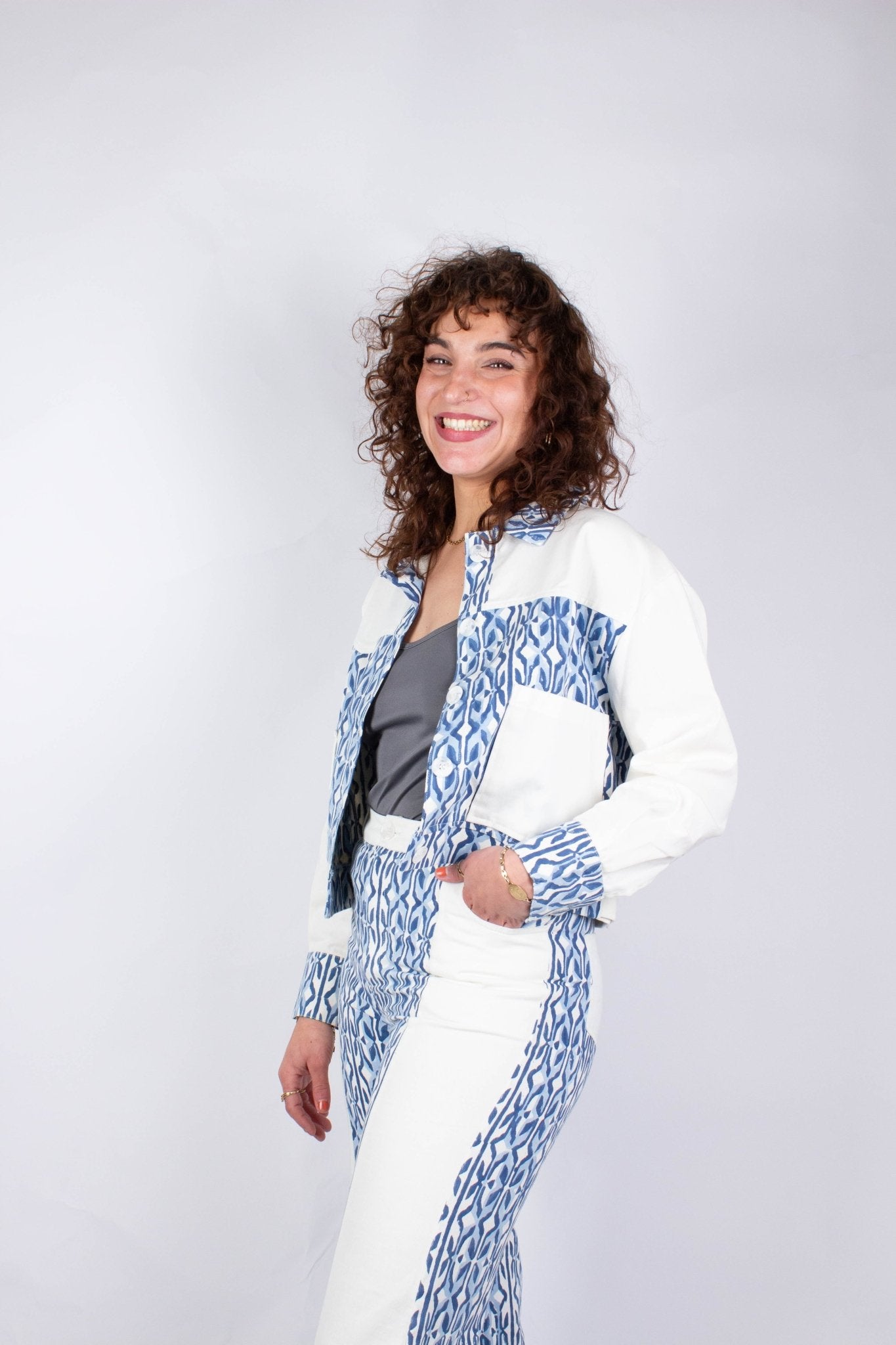 Veste PARVATI - Coton bio - Imprimé Jharana - Azaadi, la mode responsable accessible